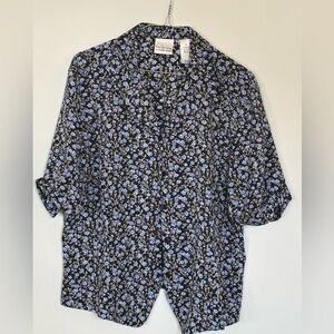 Villager Liz Claiborne Black and Blue Floral Blouse